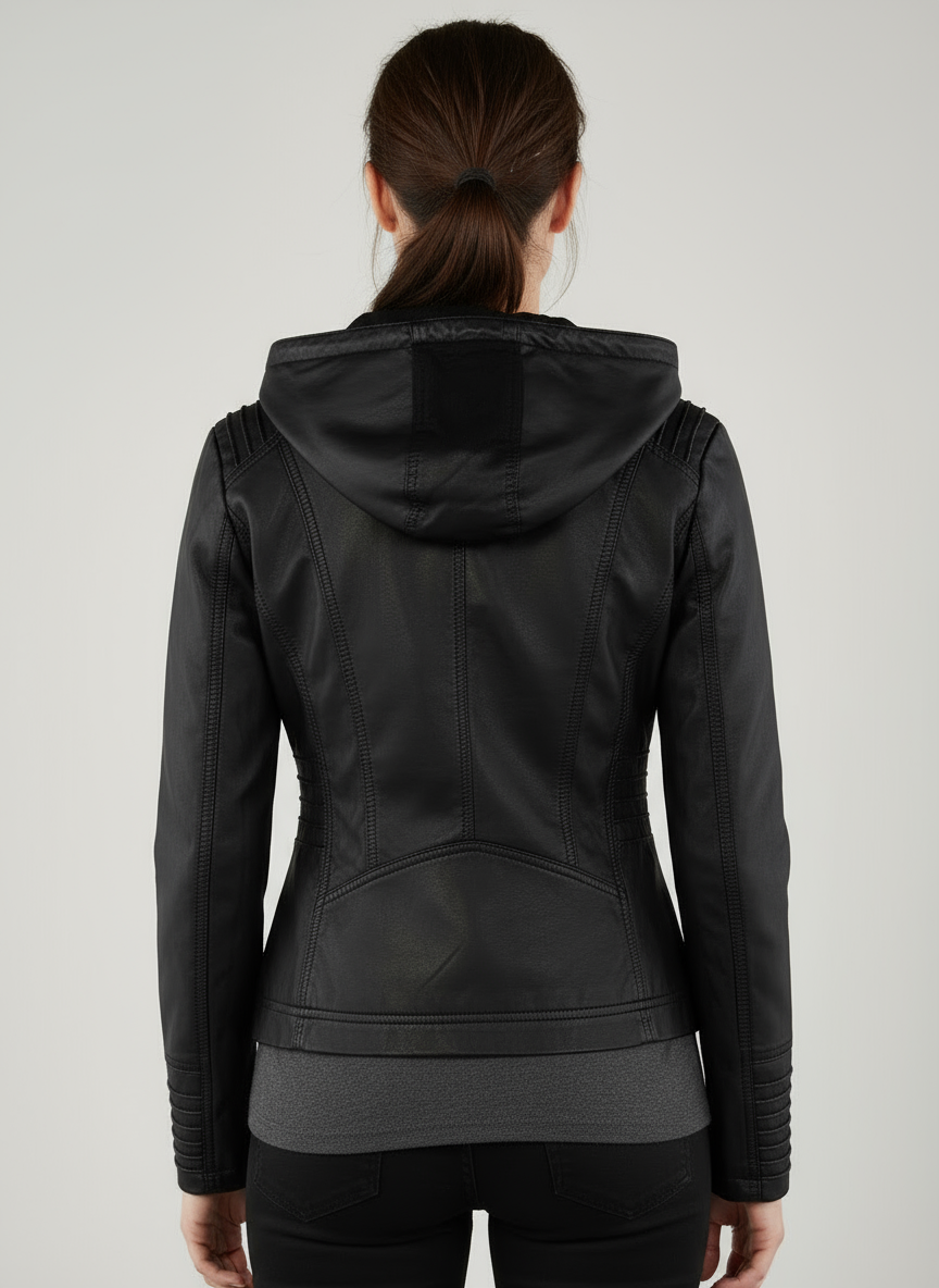 Dames bikerjas met capuchon | volledige rits