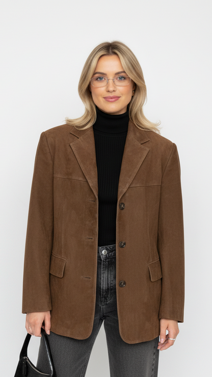 Blazer oversize femme style suède boutonné