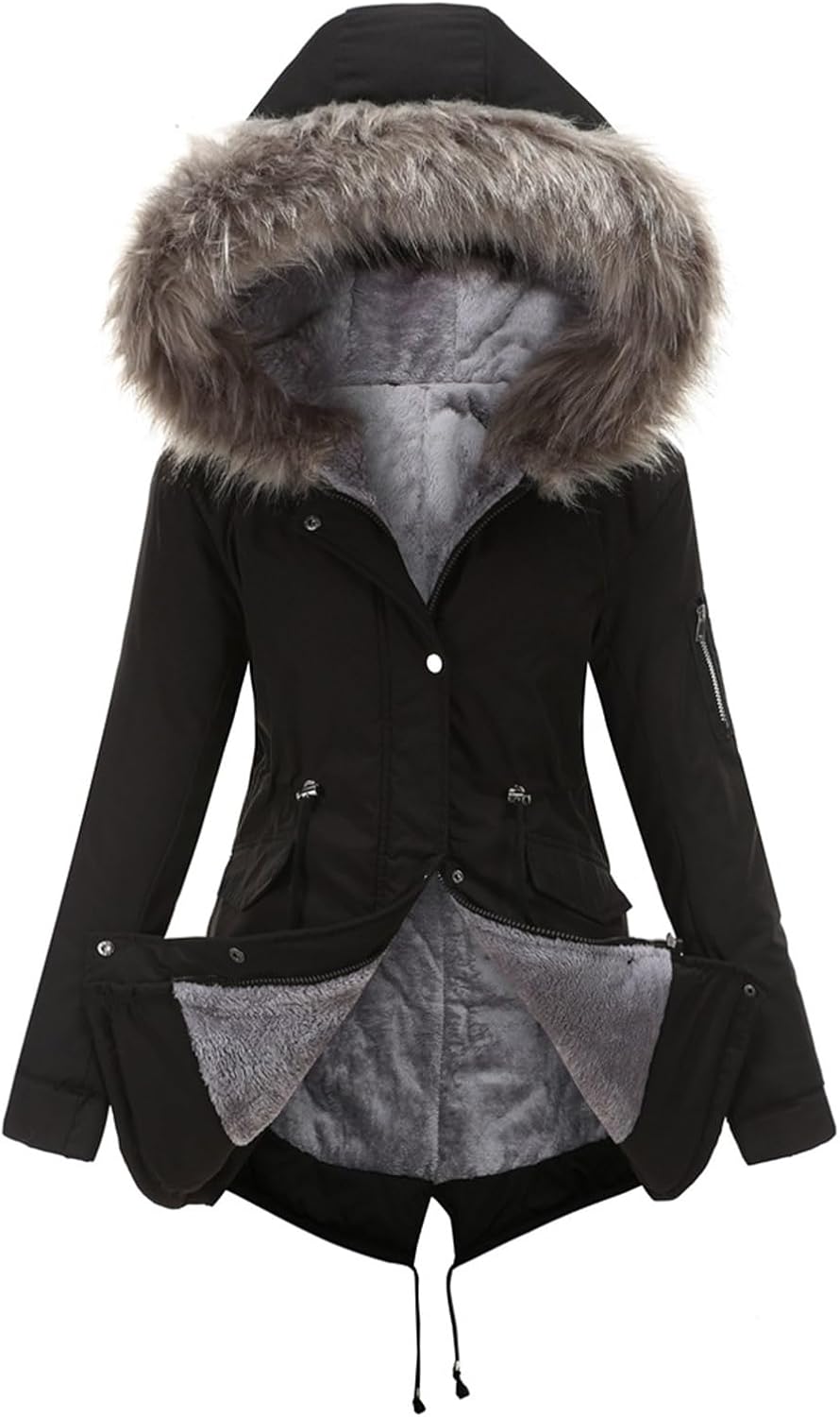 Dames faux fur winterjas met capuchon