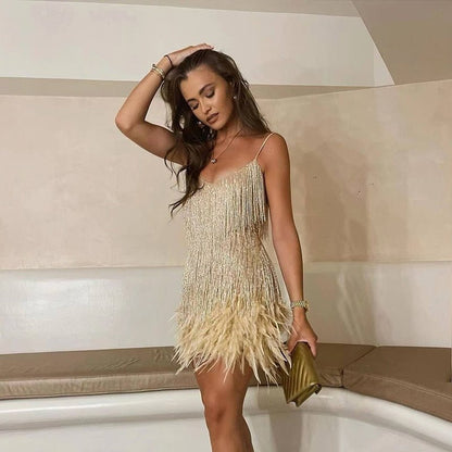 Robe mini plumes luxe femme