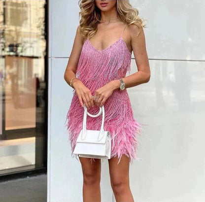 Robe mini plumes luxe femme