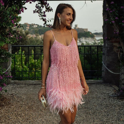 Robe mini plumes luxe femme