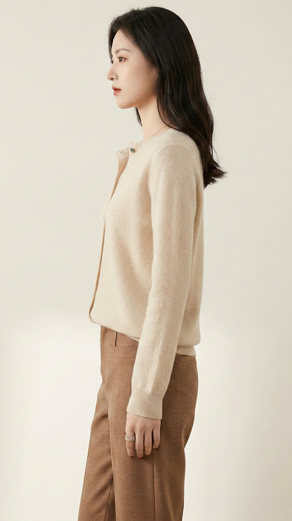Cardigan maille femme col rond boutonné