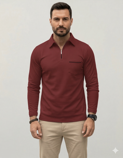 Polo Homme Manches Longues Poche Poitrine