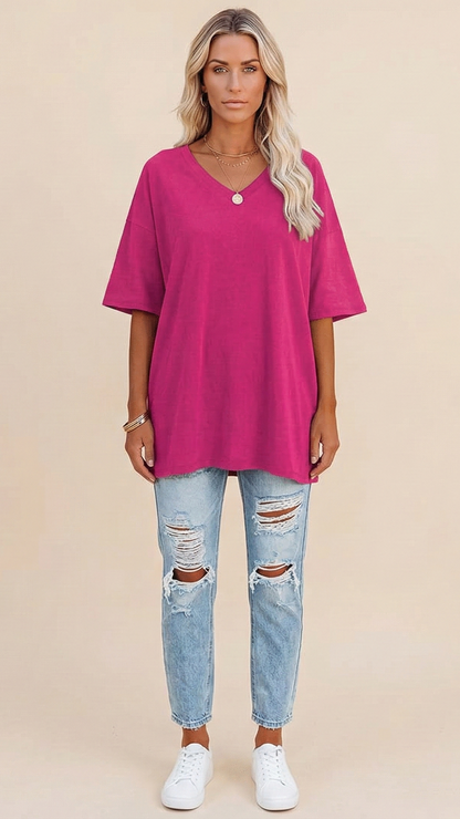 T-shirt femme col V manches courtes