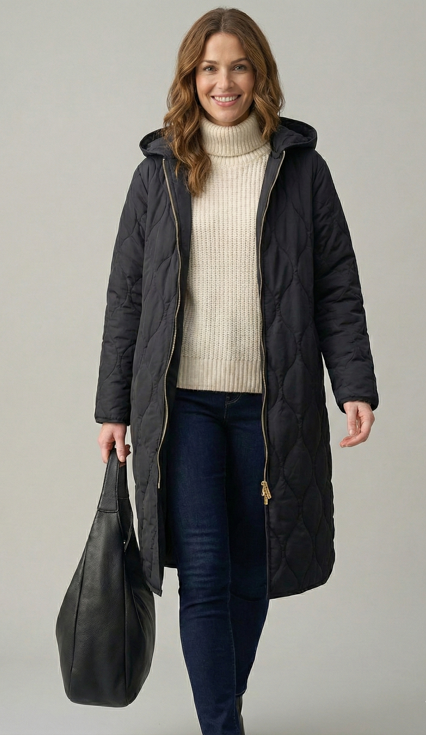 Dames lange winterjas met capuchon