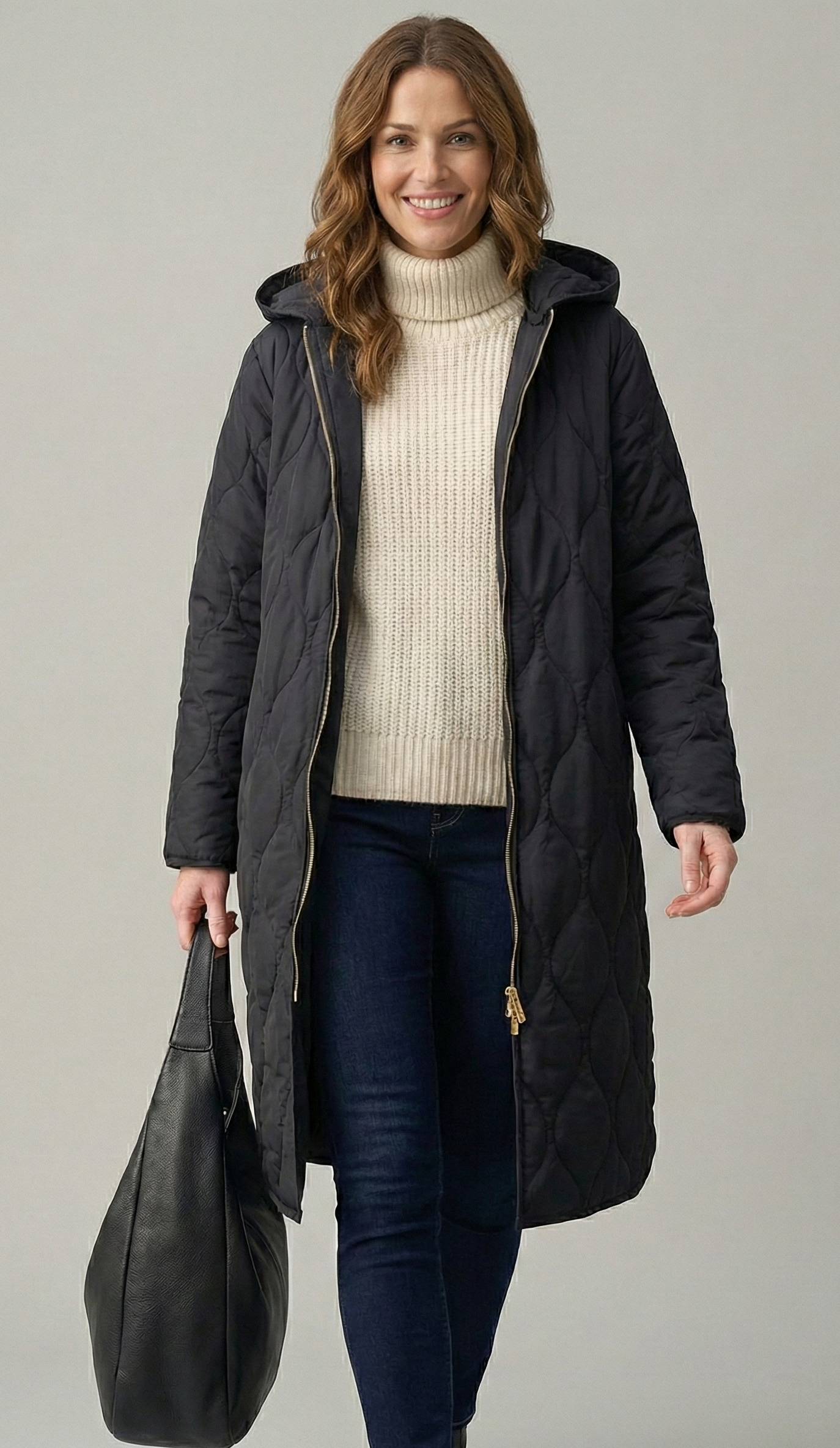 Dames lange winterjas met capuchon