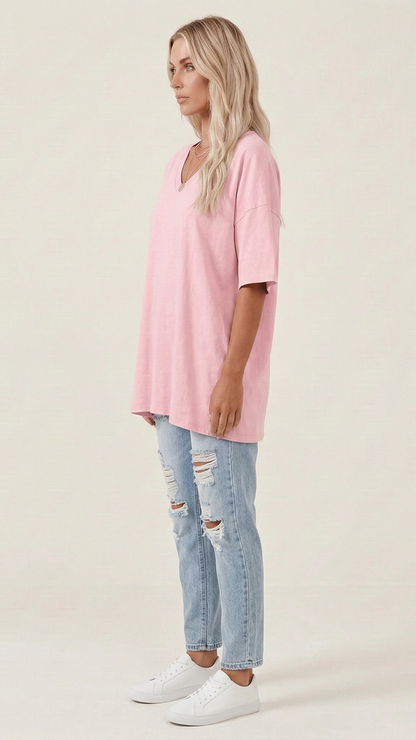 T-shirt femme col V manches courtes