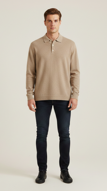 Polo homme manches longues col boutonné