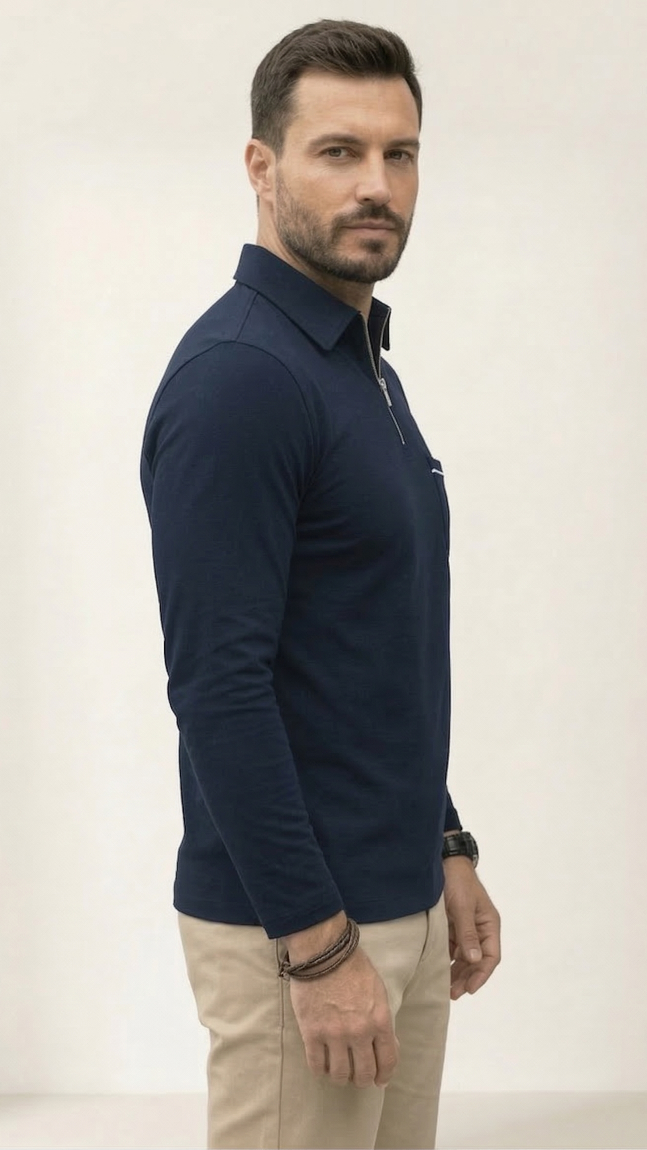 Polo Homme Manches Longues Poche Poitrine