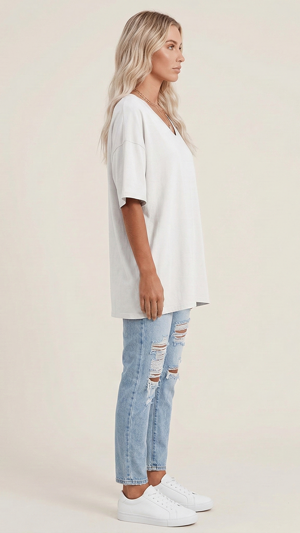 T-shirt femme col V manches courtes
