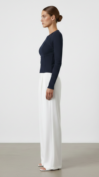 Haut moulant femme manches longues col rond