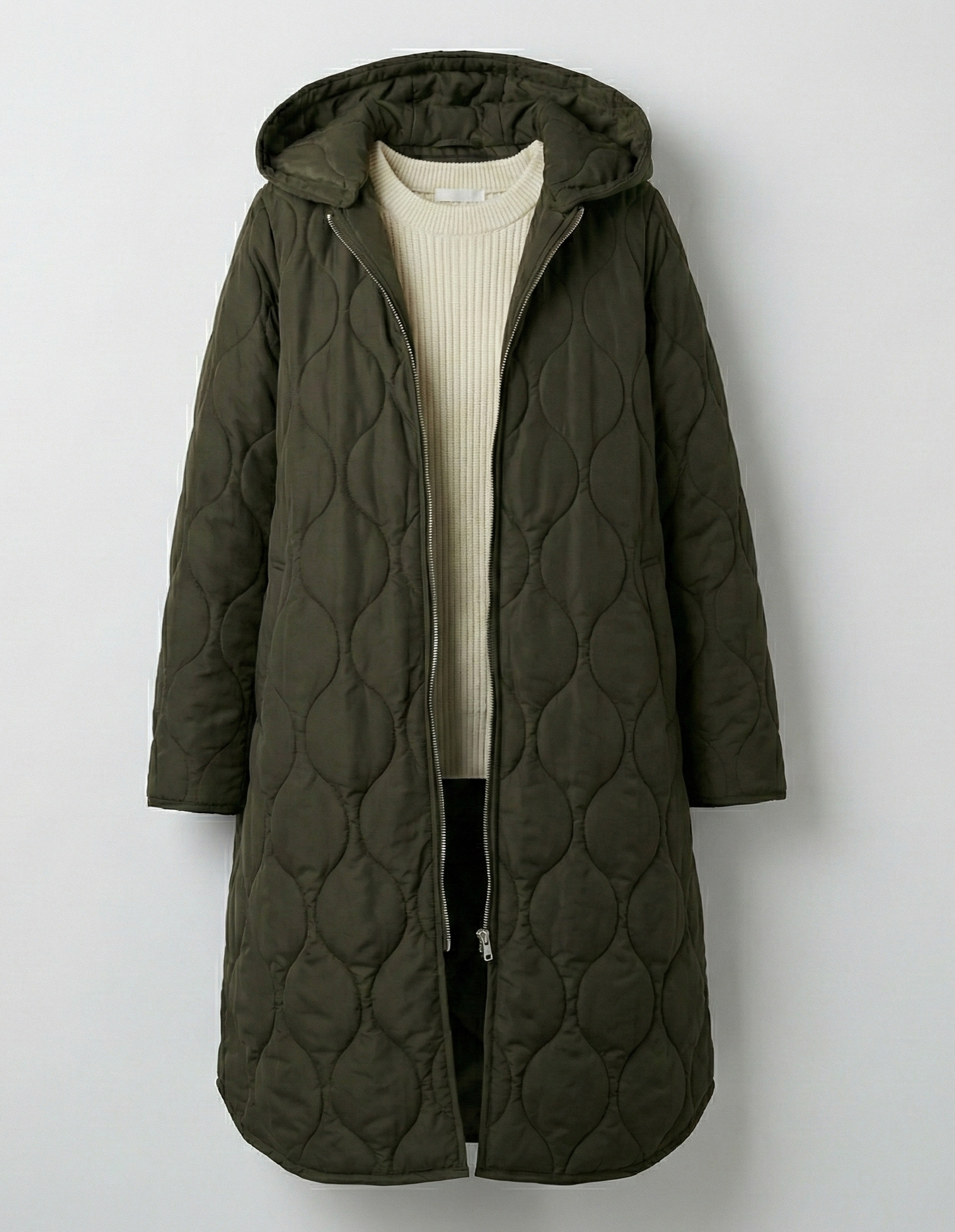 Dames lange winterjas met capuchon