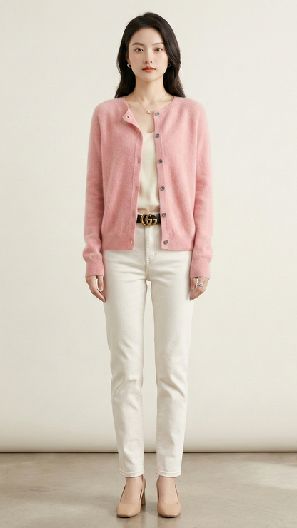 Cardigan maille femme col rond boutonné