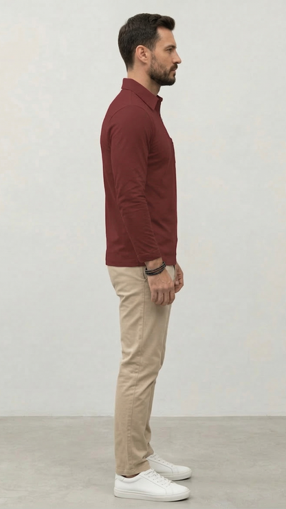Polo Homme Manches Longues Poche Poitrine
