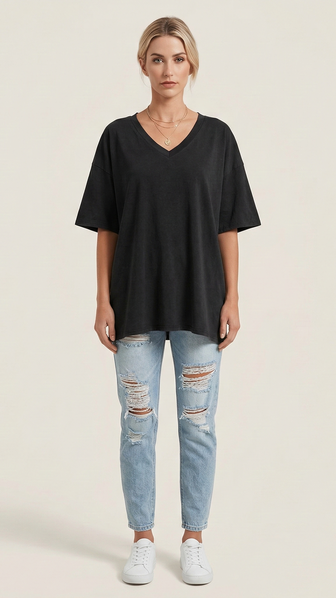 T-shirt femme col V manches courtes