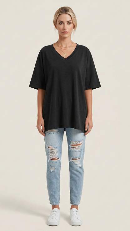 T-shirt femme col V manches courtes