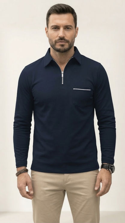 Polo Homme Manches Longues Poche Poitrine