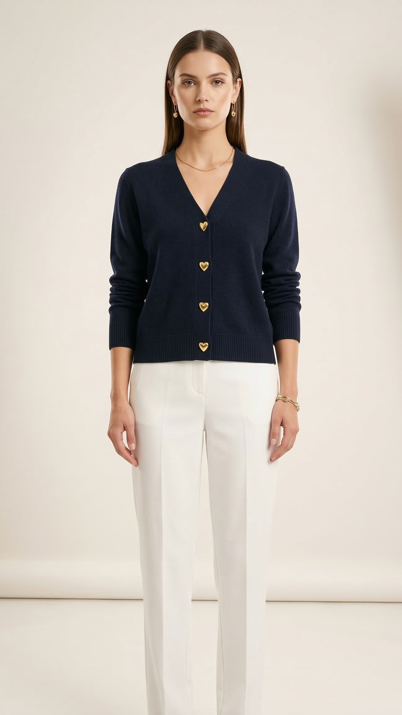Cardigan femme col V boutonné