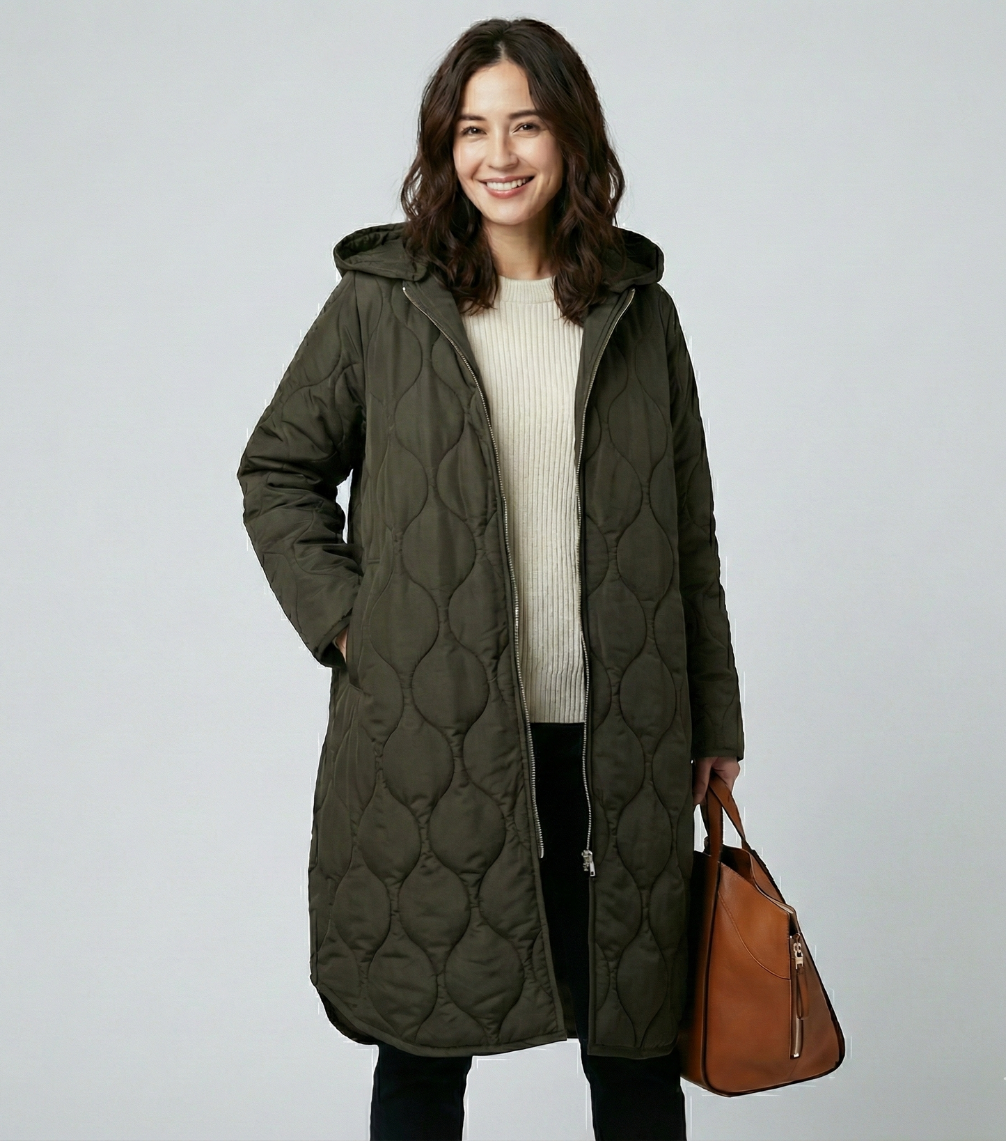 Dames lange winterjas met capuchon