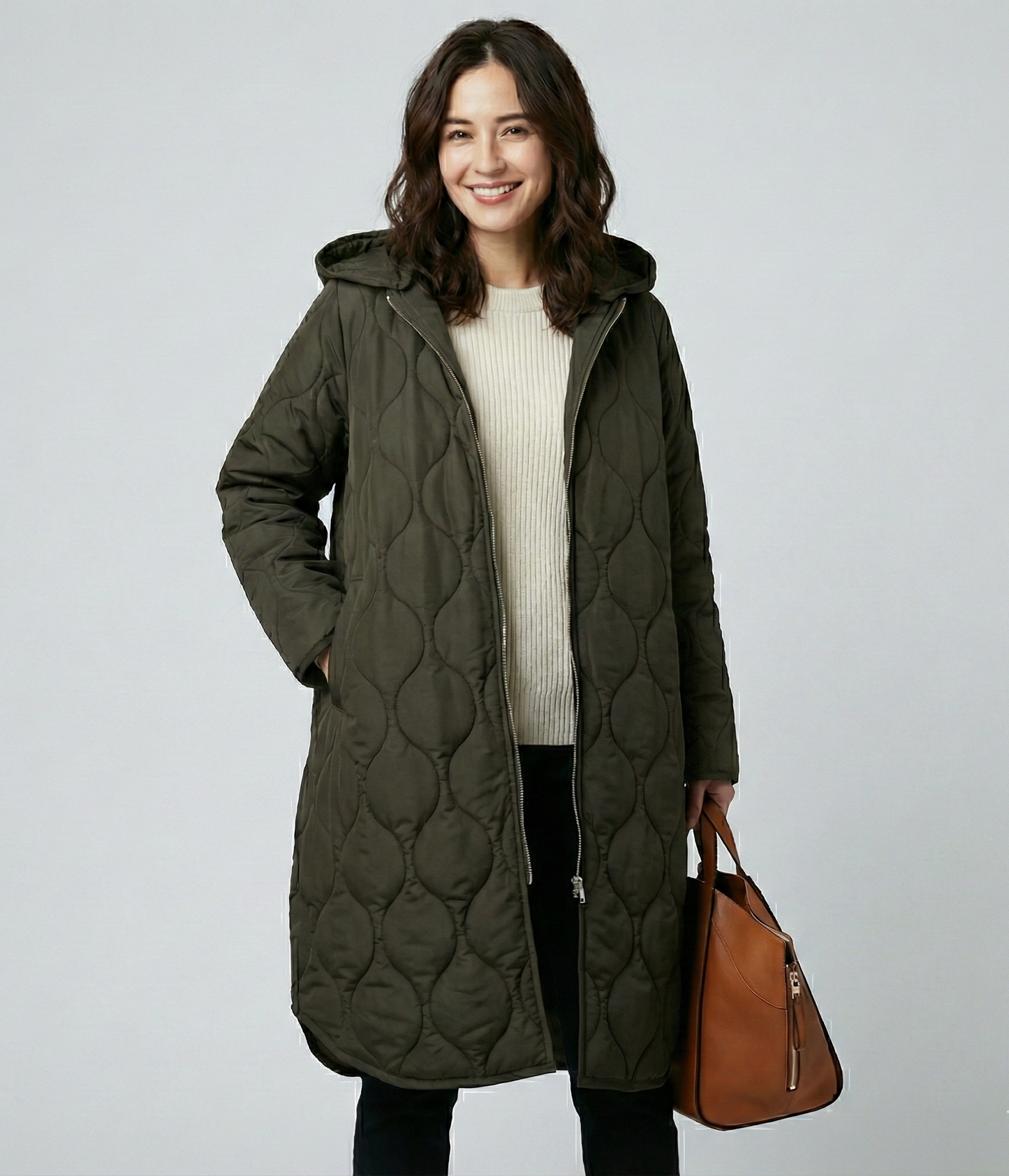 Dames lange winterjas met capuchon