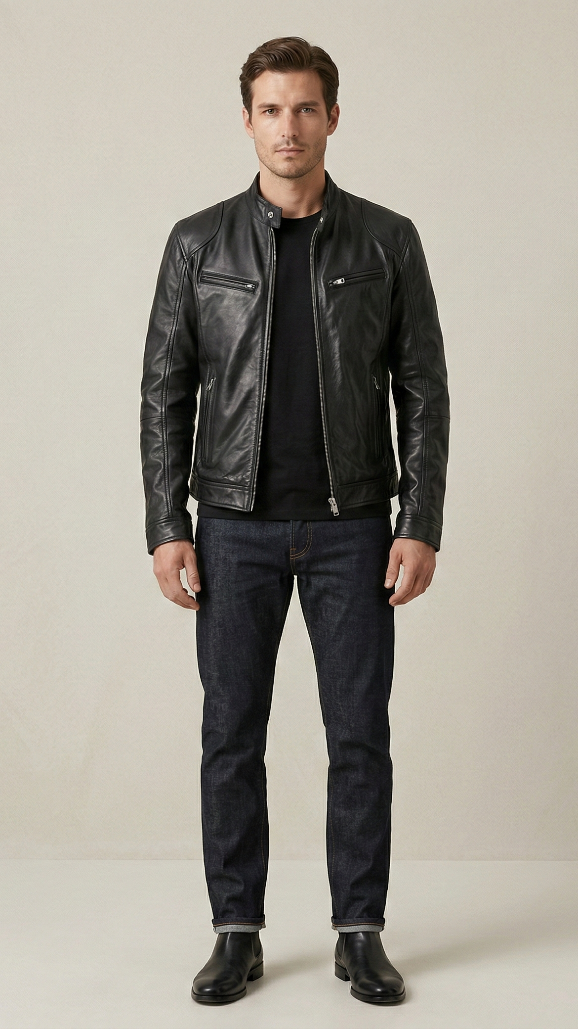 Veste biker homme zippée col motard