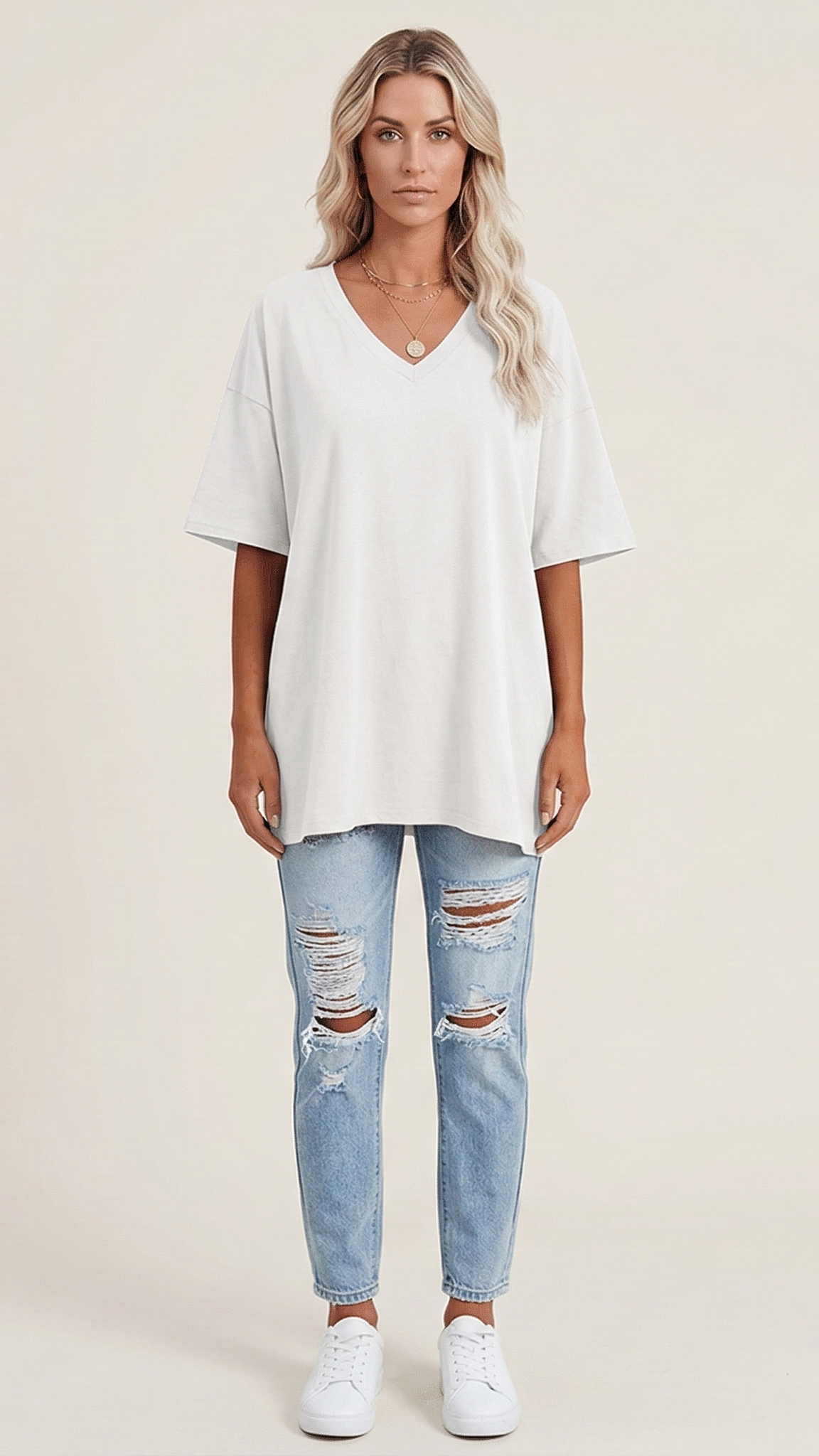 T-shirt femme col V manches courtes