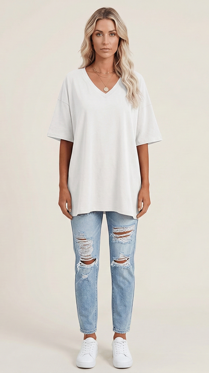T-shirt femme col V manches courtes