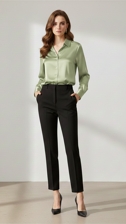 Chemise femme en soie manches longues