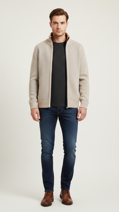 Cardigan homme boutonné doublé à carreaux
