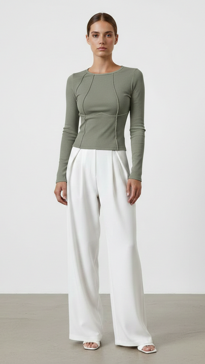 Haut moulant femme manches longues col rond