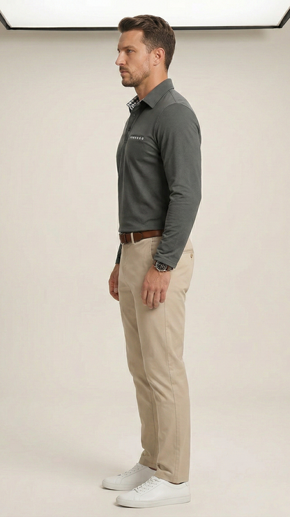 Polo homme manches longues col boutonné