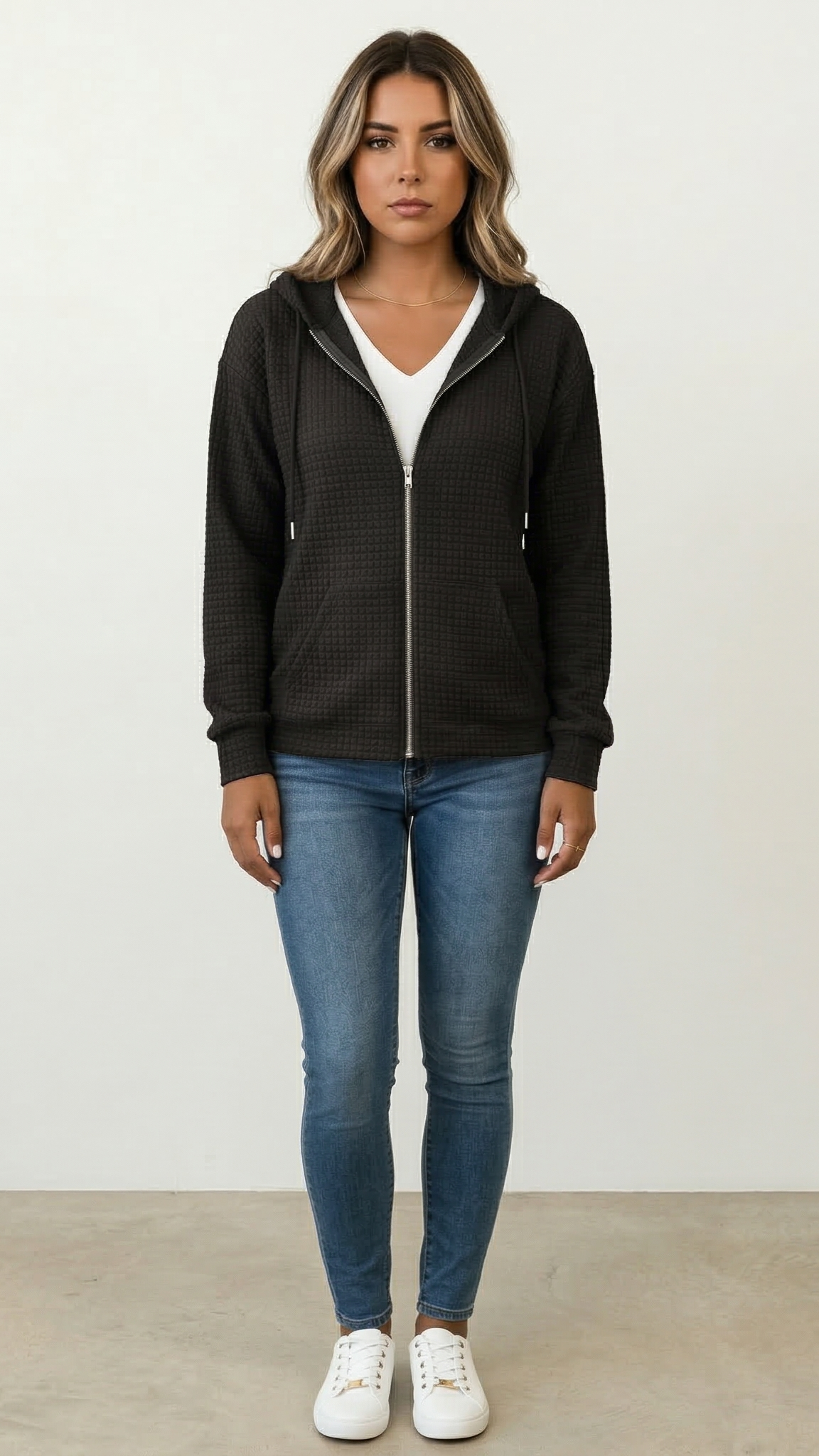 Sweat à capuche zippé femme poches