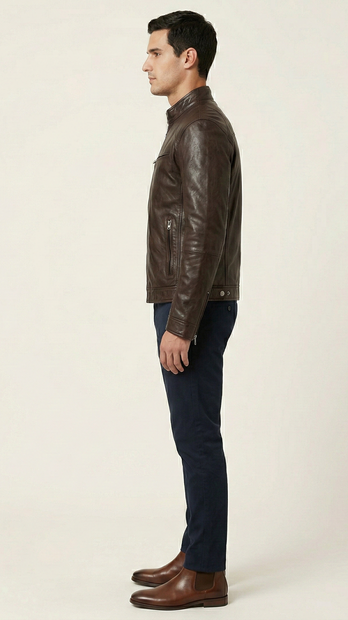 Veste biker homme zippée col motard