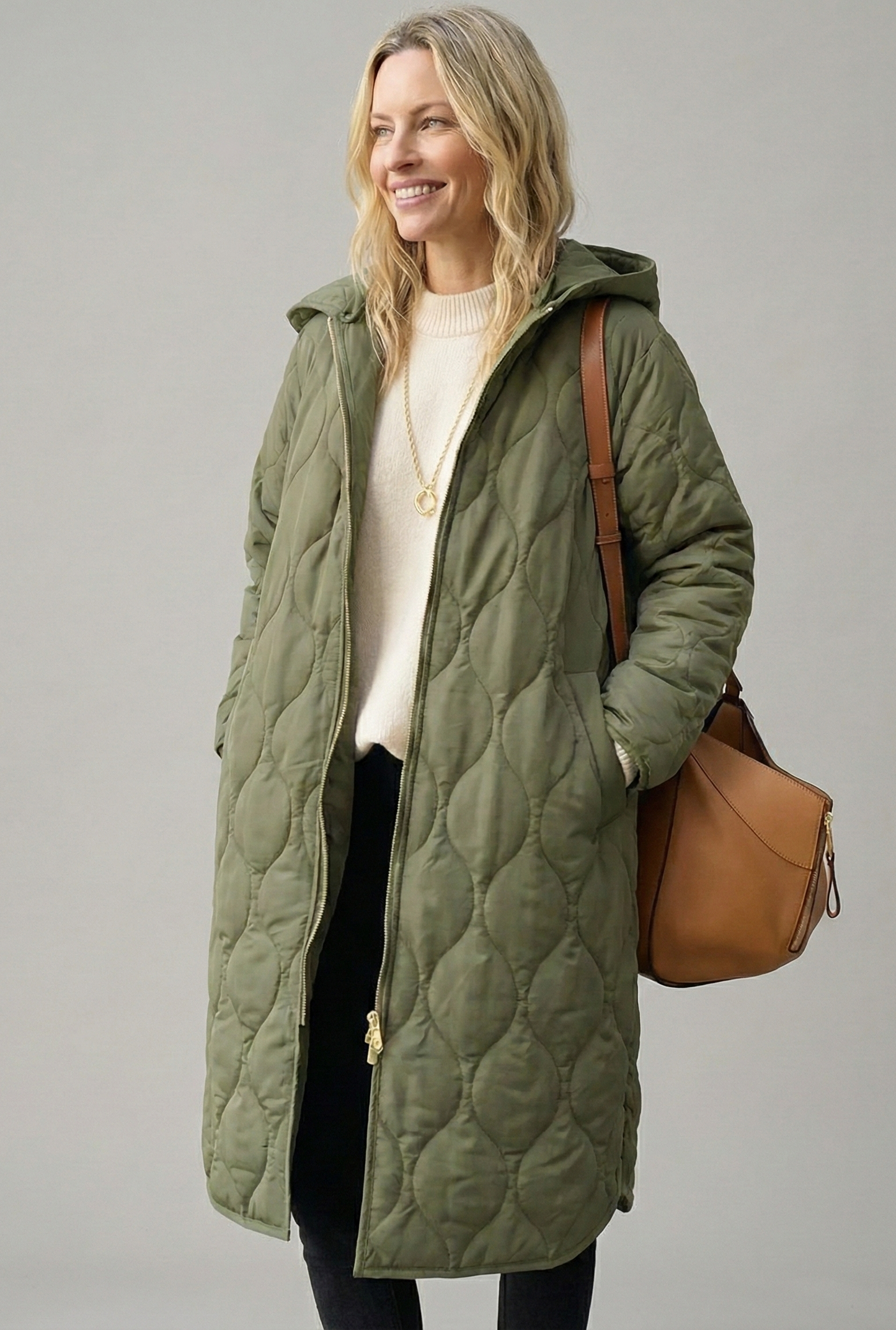 Dames lange winterjas met capuchon