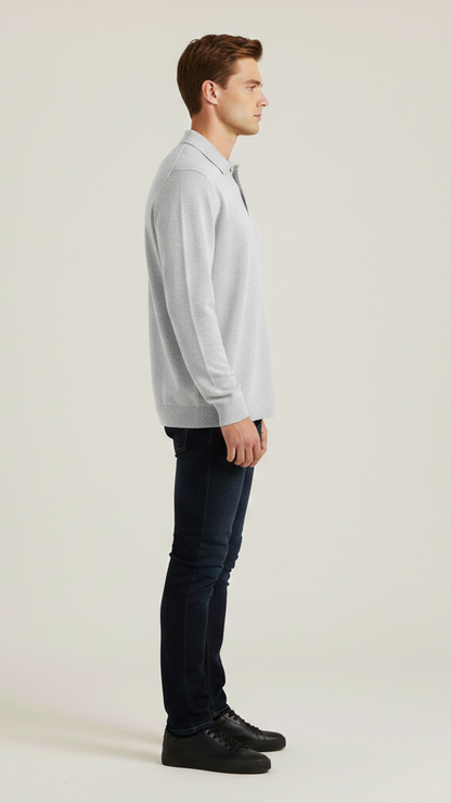 Polo homme manches longues col boutonné