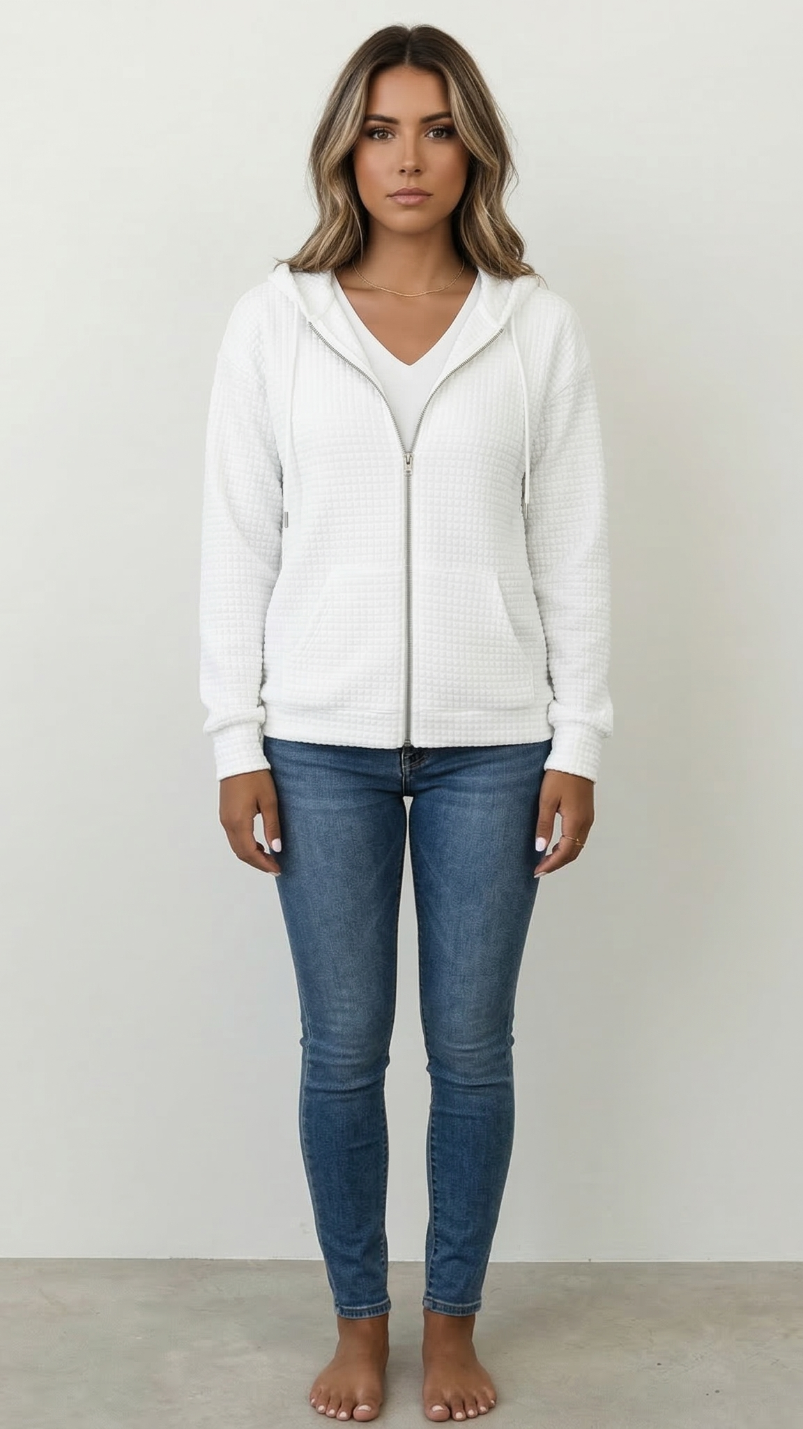 Sweat à capuche zippé femme poches