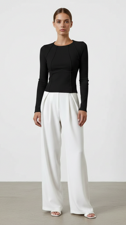 Haut moulant femme manches longues col rond