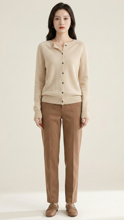 Cardigan maille femme col rond boutonné