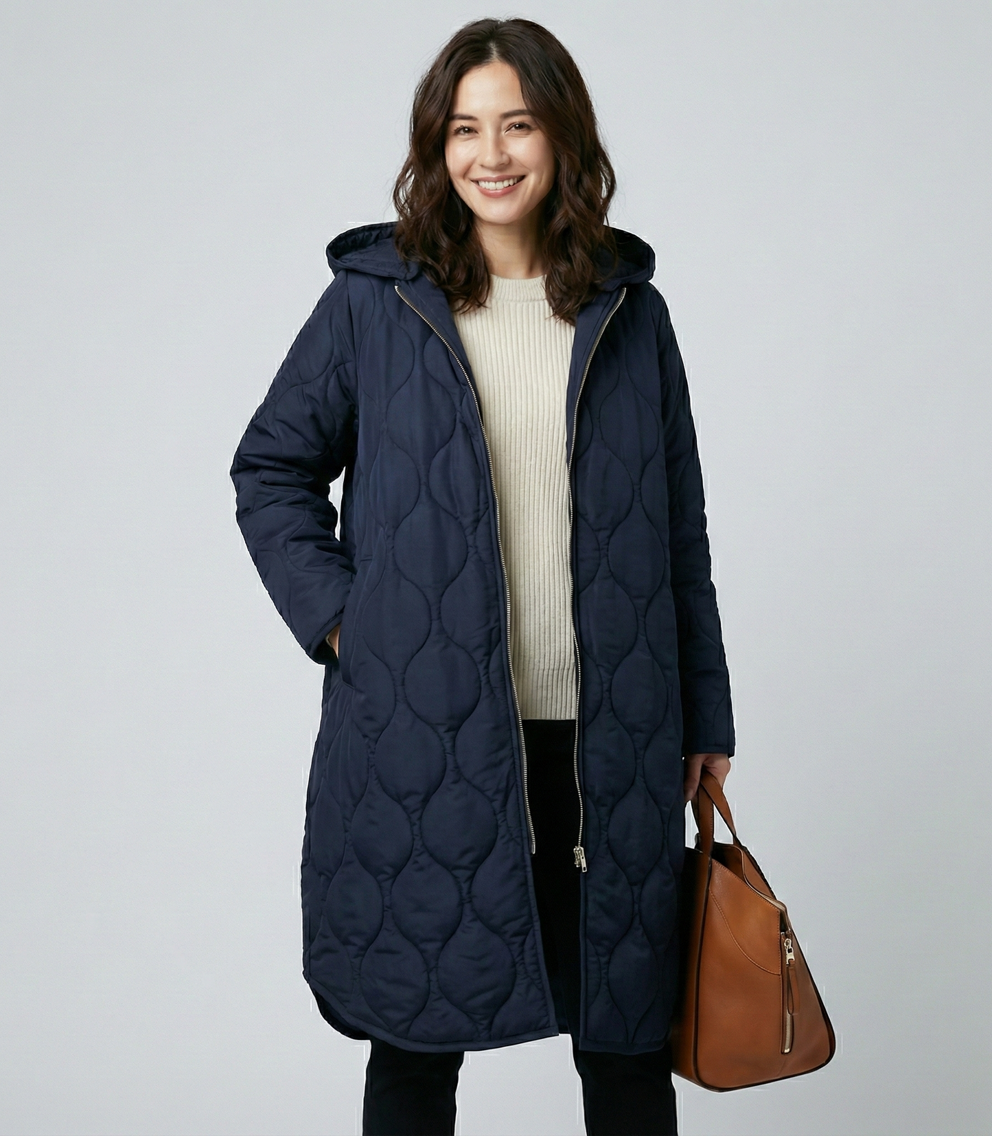 Dames lange winterjas met capuchon