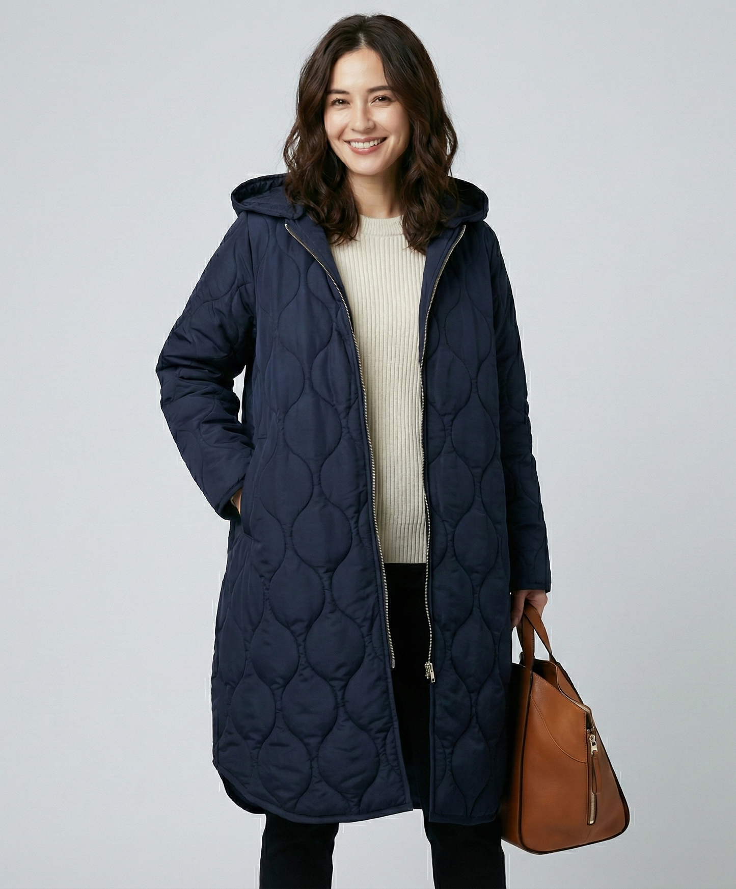 Dames lange winterjas met capuchon