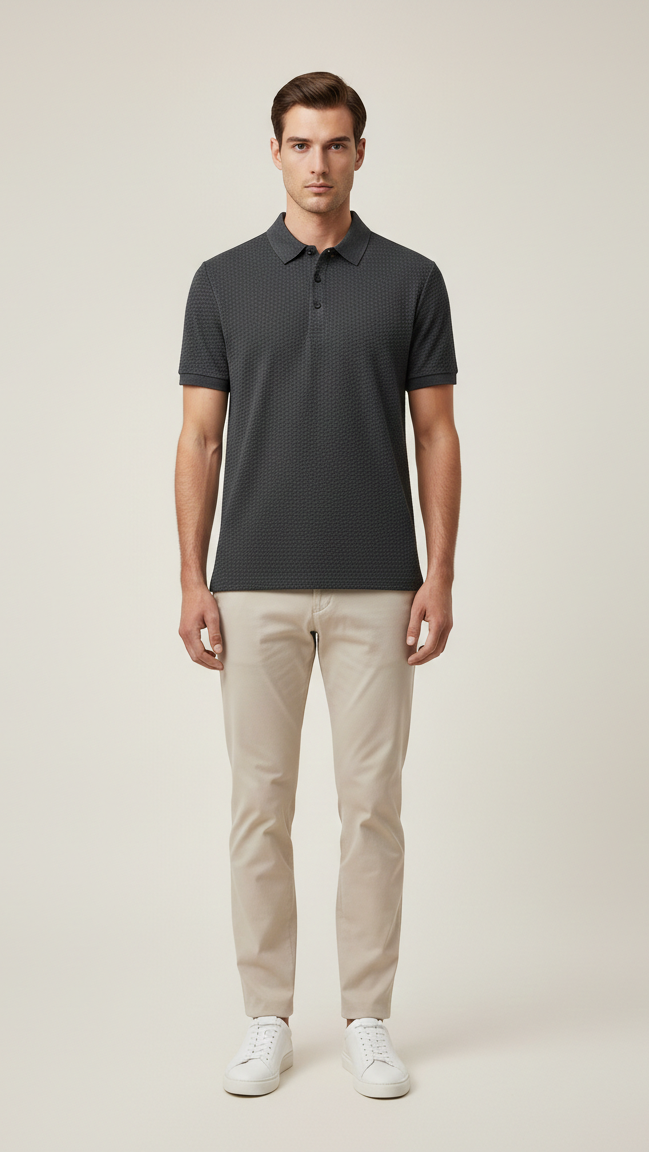 Polo Homme en Maille Ajourée