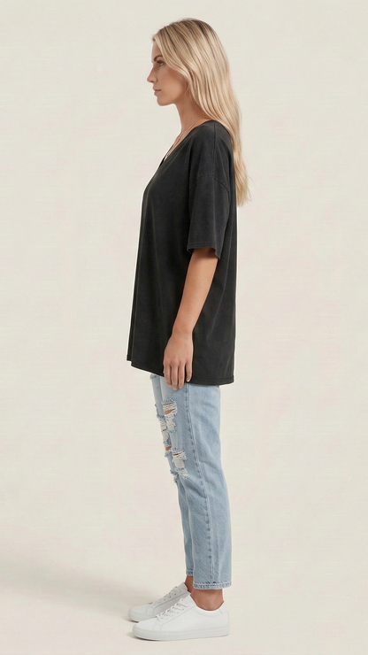 T-shirt femme col V manches courtes