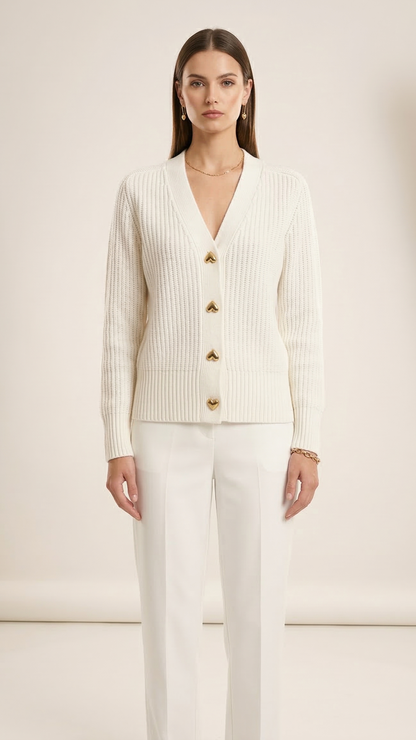 Cardigan femme col V boutonné