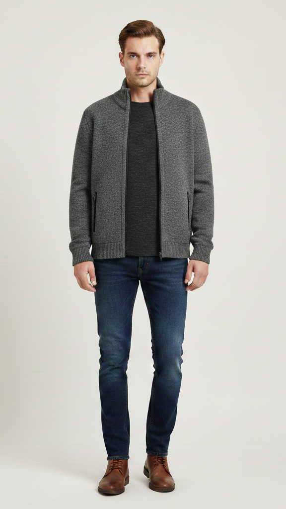 Cardigan homme boutonné doublé à carreaux