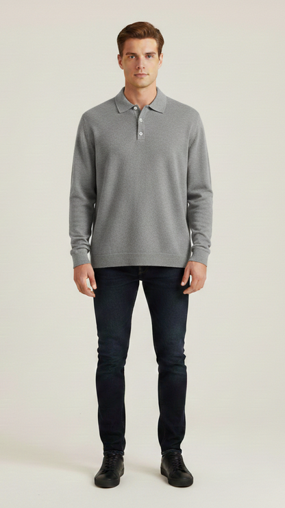 Polo homme manches longues col boutonné