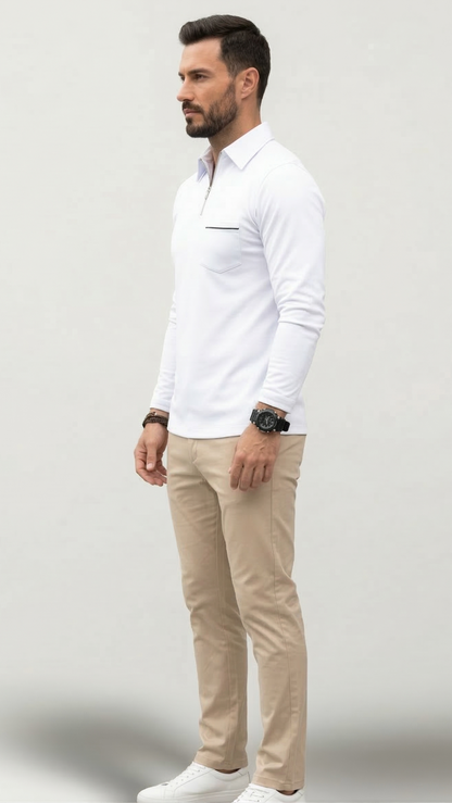 Polo Homme Manches Longues Poche Poitrine