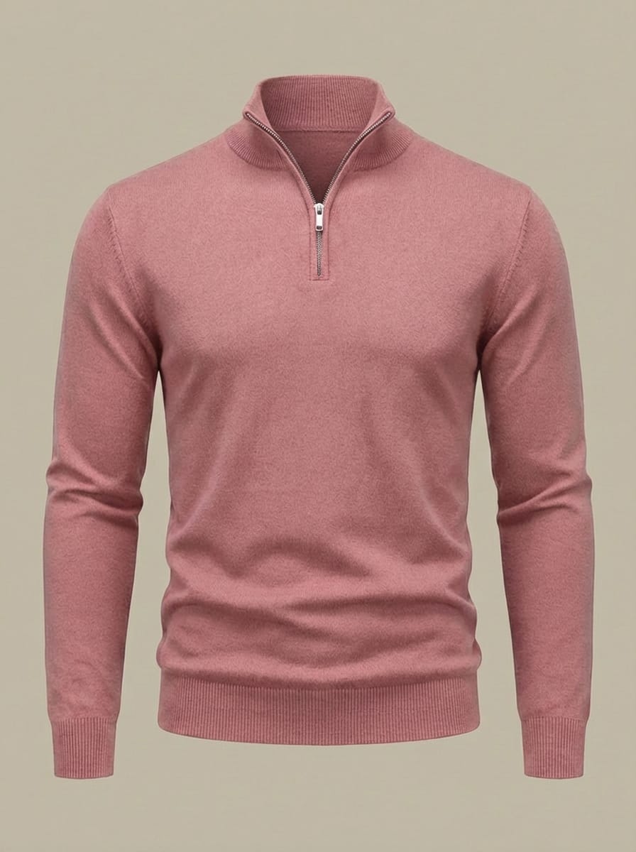 Pull Homme en Maille Côtelée | Col Montant Demi-Zip