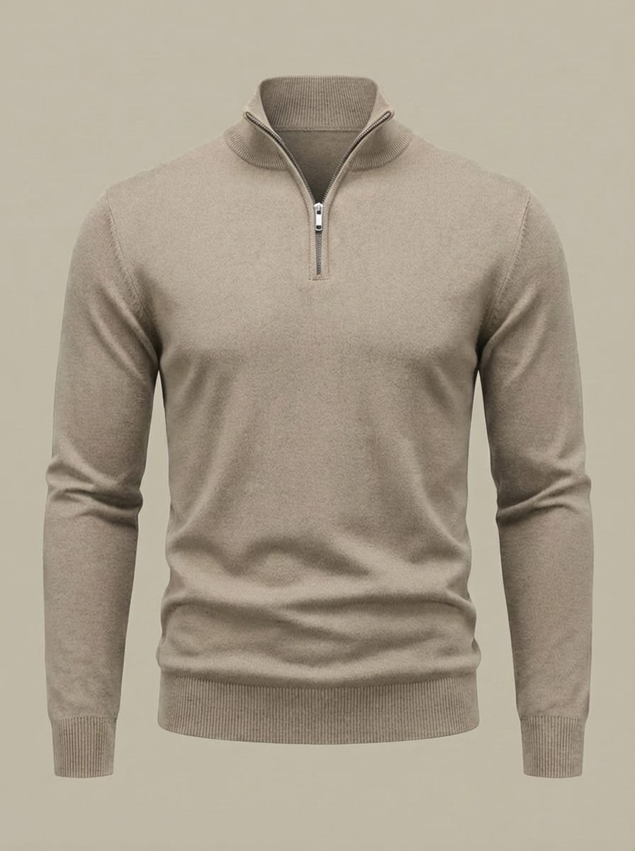 Pull Homme en Maille Côtelée | Col Montant Demi-Zip