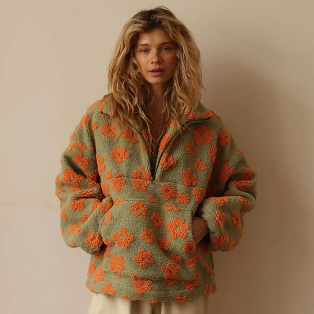 Dames sherpa fleece trui | halve rits